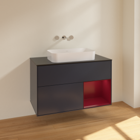 Тумба под раковину Villeroy & Boch Finion 100х50,1 см с подсветкой МДФ темно-синий матовый лак/стекло черное матовое F662HBHG
