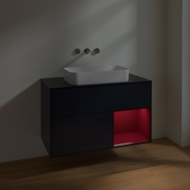 Тумба под раковину Villeroy & Boch Finion 100х50,1 см с подсветкой МДФ темно-синий матовый лак/стекло черное матовое F662HBHG