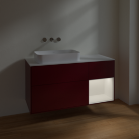 Тумба под раковину Villeroy & Boch Finion 120х50,1 см с подсветкой МДФ пион матовый лак/стекло белое матовое F691MTHB