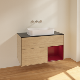 Тумба под раковину Villeroy & Boch Finion 100х50,1 см с подсветкой МДФ шпон дуба/стекло черное матовое F662HBPC