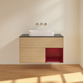 Тумба под раковину Villeroy & Boch Finion 100х50,1 см с подсветкой МДФ шпон дуба/стекло черное матовое F662HBPC