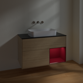 Тумба под раковину Villeroy & Boch Finion 100х50,1 см с подсветкой МДФ шпон дуба/стекло черное матовое F662HBPC