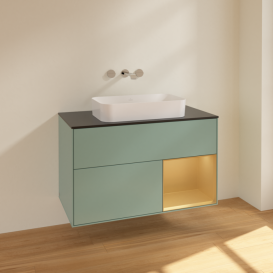 Тумба под раковину Villeroy & Boch Finion 100х50,1 см с подсветкой МДФ оливковый матовый лак/стекло черное матовое F662HFGM