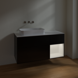 Тумба под раковину Villeroy & Boch Finion 120х50,1 см с подсветкой МДФ черный матовый лак/стекло белое матовое F691MTPD