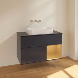 Тумба под раковину Villeroy & Boch Finion 100х50,1 см с подсветкой МДФ темно-синий матовый лак/стекло черное матовое F662HFHG