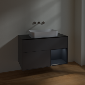 Тумба под раковину Villeroy & Boch Finion 100х50,1 см с подсветкой МДФ антрацит матовый лак/стекло черное матовое F662HGGK