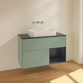 Тумба под раковину Villeroy & Boch Finion 100х50,1 см с подсветкой МДФ оливковый матовый лак/стекло черное матовое F662HGGM