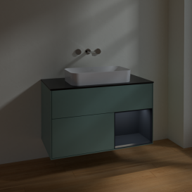 Тумба под раковину Villeroy & Boch Finion 100х50,1 см с подсветкой МДФ оливковый матовый лак/стекло черное матовое F662HGGM