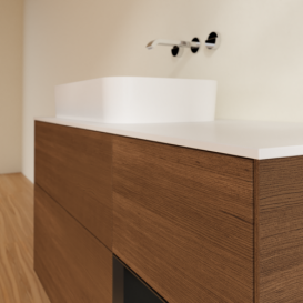 Тумба под раковину Villeroy & Boch Finion 120х50,1 см с подсветкой МДФ шпон грецкого ореха/стекло белое матовое F691PDGN