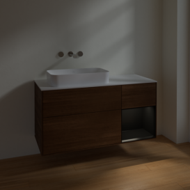 Тумба под раковину Villeroy & Boch Finion 120х50,1 см с подсветкой МДФ шпон грецкого ореха/стекло белое матовое F691PDGN