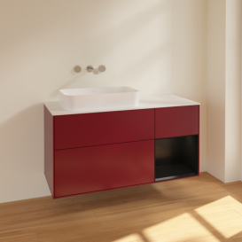 Тумба под раковину Villeroy & Boch Finion 120х50,1 см с подсветкой МДФ пион матовый лак/стекло белое матовое F691PDHB