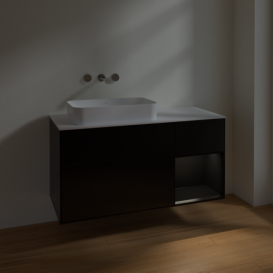 Тумба под раковину Villeroy & Boch Finion 120х50,1 см с подсветкой МДФ черный матовый лак/стекло белое матовое F691PDPD