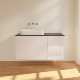 Тумба под раковину Villeroy & Boch Finion 120х50,1 см с подсветкой МДФ глянцевый белый лак/стекло черное матовое F692GFGF