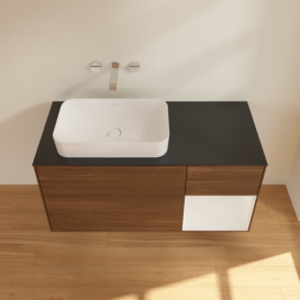 Тумба под раковину Villeroy & Boch Finion 120х50,1 см с подсветкой МДФ шпон грецкого ореха/стекло черное матовое F692GFGN