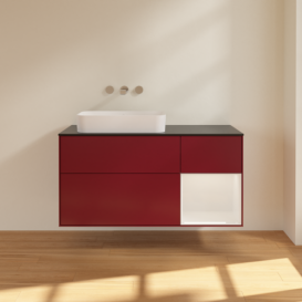 Тумба под раковину Villeroy & Boch Finion 120х50,1 см с подсветкой МДФ пион матовый лак/стекло черное матовое F692GFHB