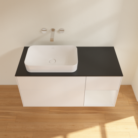 Тумба под раковину Villeroy & Boch Finion 120х50,1 см с подсветкой МДФ белый матовый лак/стекло черное матовое F692GFMT