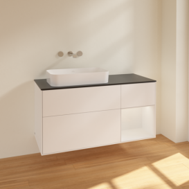 Тумба под раковину Villeroy & Boch Finion 120х50,1 см с подсветкой МДФ белый матовый лак/стекло черное матовое F692GFMT