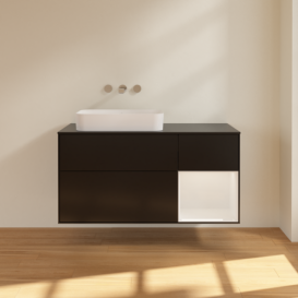 Тумба под раковину Villeroy & Boch Finion 120х50,1 см с подсветкой МДФ черный матовый лак/стекло черное матовое F692GFPD