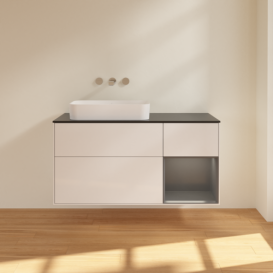 Тумба под раковину Villeroy & Boch Finion 120х50,1 см с подсветкой МДФ глянцевый белый лак/стекло черное матовое F692GKGF