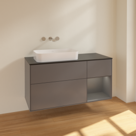 Тумба под раковину Villeroy & Boch Finion 120х50,1 см с подсветкой МДФ антрацит матовый лак/стекло черное матовое F692GKGK