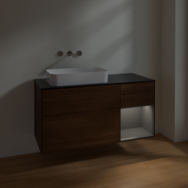 Тумба под раковину Villeroy & Boch Finion 120х50,1 см с подсветкой МДФ шпон грецкого ореха/стекло черное матовое F692GKGN