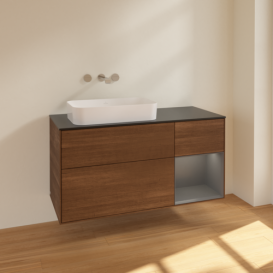 Тумба под раковину Villeroy & Boch Finion 120х50,1 см с подсветкой МДФ шпон грецкого ореха/стекло черное матовое F692GKGN