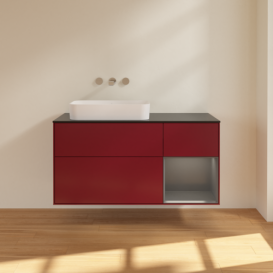 Тумба под раковину Villeroy & Boch Finion 120х50,1 см с подсветкой МДФ пион матовый лак/стекло черное матовое F692GKHB