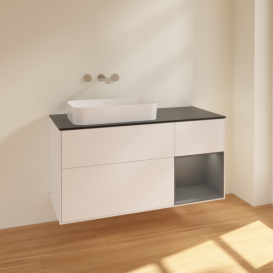 Тумба под раковину Villeroy & Boch Finion 120х50,1 см с подсветкой МДФ белый матовый лак/стекло черное матовое F692GKMT