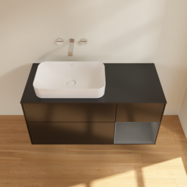 Тумба под раковину Villeroy & Boch Finion 120х50,1 см с подсветкой МДФ черный матовый лак/стекло черное матовое F692GKPD