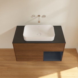 Тумба под раковину Villeroy & Boch Finion 100х50,1 см с подсветкой МДФ шпон грецкого ореха/стекло черное матовое F662HGGN