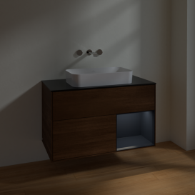 Тумба под раковину Villeroy & Boch Finion 100х50,1 см с подсветкой МДФ шпон грецкого ореха/стекло черное матовое F662HGGN