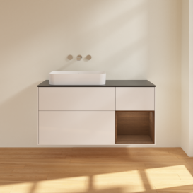 Тумба под раковину Villeroy & Boch Finion 120х50,1 см с подсветкой МДФ глянцевый белый лак/стекло черное матовое F692GNGF