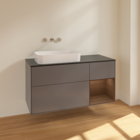 Тумба под раковину Villeroy & Boch Finion 120х50,1 см с подсветкой МДФ антрацит матовый лак/стекло черное матовое F692GNGK