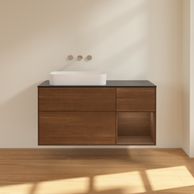 Тумба под раковину Villeroy & Boch Finion 120х50,1 см с подсветкой МДФ шпон грецкого ореха/стекло черное матовое F692GNGN