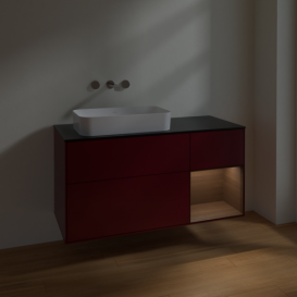 Тумба под раковину Villeroy & Boch Finion 120х50,1 см с подсветкой МДФ пион матовый лак/стекло черное матовое F692GNHB