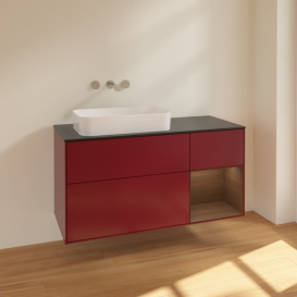 Тумба под раковину Villeroy & Boch Finion 120х50,1 см с подсветкой МДФ пион матовый лак/стекло черное матовое F692GNHB