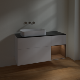 Тумба под раковину Villeroy & Boch Finion 120х50,1 см с подсветкой МДФ белый матовый лак/стекло черное матовое F692GNMT