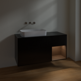 Тумба под раковину Villeroy & Boch Finion 120х50,1 см с подсветкой МДФ черный матовый лак/стекло черное матовое F692GNPD