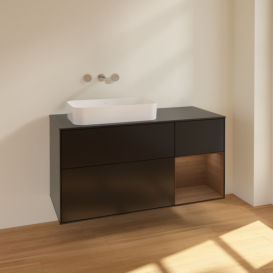 Тумба под раковину Villeroy & Boch Finion 120х50,1 см с подсветкой МДФ черный матовый лак/стекло черное матовое F692GNPD
