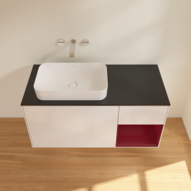 Тумба под раковину Villeroy & Boch Finion 120х50,1 см с подсветкой МДФ глянцевый белый лак/стекло черное матовое F692HBGF