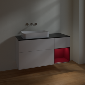 Тумба под раковину Villeroy & Boch Finion 120х50,1 см с подсветкой МДФ глянцевый белый лак/стекло черное матовое F692HBGF