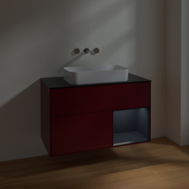 Тумба под раковину Villeroy & Boch Finion 100х50,1 см с подсветкой МДФ пион матовый лак/стекло черное матовое F662HGHB