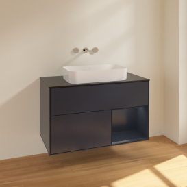 Тумба под раковину Villeroy & Boch Finion 100х50,1 см с подсветкой МДФ темно-синий матовый лак/стекло черное матовое F662HGHG