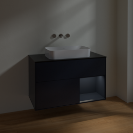 Тумба под раковину Villeroy & Boch Finion 100х50,1 см с подсветкой МДФ темно-синий матовый лак/стекло черное матовое F662HGHG