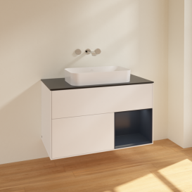 Тумба под раковину Villeroy & Boch Finion 100х50,1 см с подсветкой МДФ белый матовый лак/стекло черное матовое F662HGMT