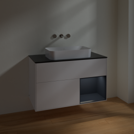 Тумба под раковину Villeroy & Boch Finion 100х50,1 см с подсветкой МДФ белый матовый лак/стекло черное матовое F662HGMT