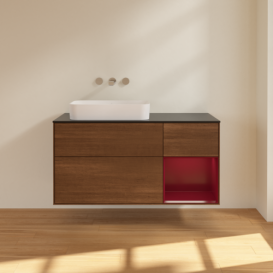 Тумба под раковину Villeroy & Boch Finion 120х50,1 см с подсветкой МДФ шпон грецкого ореха/стекло черное матовое F692HBGN