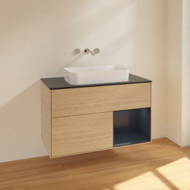 Тумба под раковину Villeroy & Boch Finion 100х50,1 см с подсветкой МДФ шпон дуба/стекло черное матовое F662HGPC