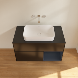 Тумба под раковину Villeroy & Boch Finion 100х50,1 см с подсветкой МДФ черный матовый лак/стекло черное матовое F662HGPD