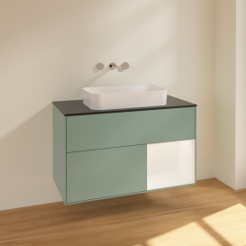 Тумба под раковину Villeroy & Boch Finion 100х50,1 см с подсветкой МДФ оливковый матовый лак/стекло черное матовое F662MTGM